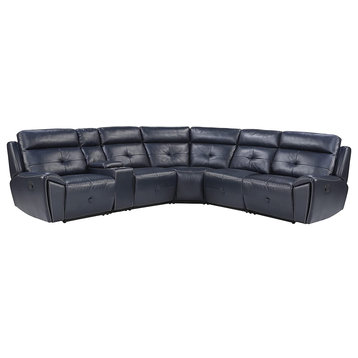 Unique Modular Theater Seating, Dual Recliner Ends With Cup Holders, Navy Blue