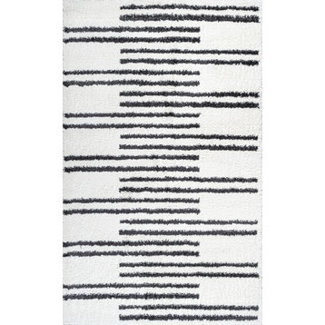 Petra Stripe Geometric Shag, White/Black, 3x5