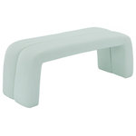 Meridian Furniture - Arc Upholstered Bench, Mint, Vegan Leather - Add impromptu seating in the bedroom, foyer, or beyond with his lovely mint vegan leather bench. This handsome bench has unexpected curves and lines that make it a true work of art in any setting. The soft vegan leather combined with deep channel tufting make it comfortable for sitting while pulling on boots or taking off shoes in the entryway. Position it at the foot of the bed for holding blankets or other items within easy reach.