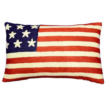 Lumbar American Flag Pillow Cover Union Jack Hand Embroidered Wool 13x21"