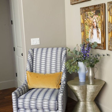 European Splendor, accent chair, side table, wall collage