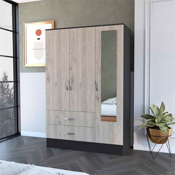 FM Furniture Florencia S Mirrored Modern Wood Armoire in Black Wenge/Light Oak