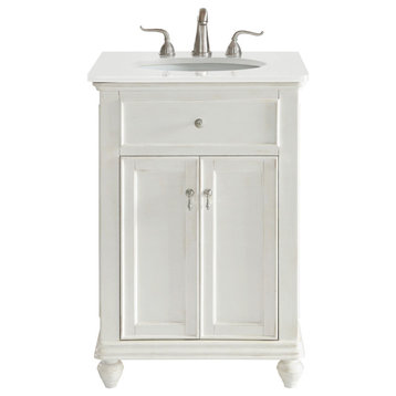Elegant 24" Single Bathroom Vanity in Antique White