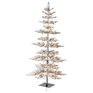Deluxe Pre-Lit Flocked Pine Artificial Christmas Tree With 300 Warm Lights, 7ft