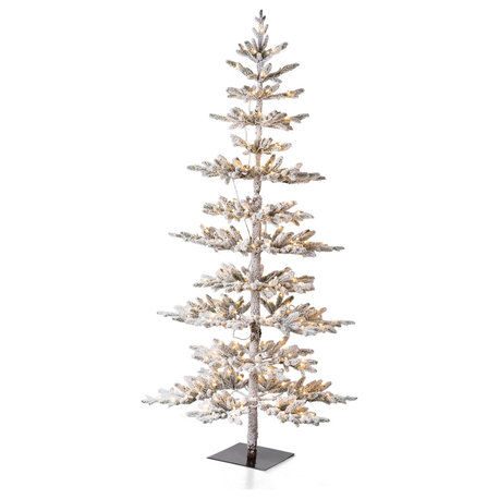 Deluxe Pre-Lit Flocked Pine Artificial Christmas Tree With 300 Warm Lights, 7ft