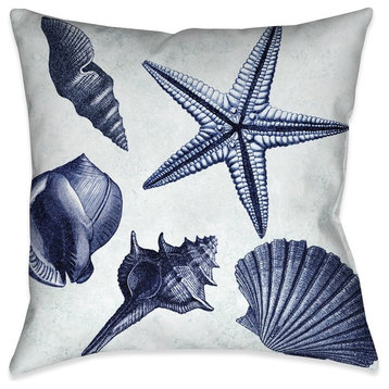 Laural Home Blue Shell Toss Outdoor Decorative Pillow, 18"x18"