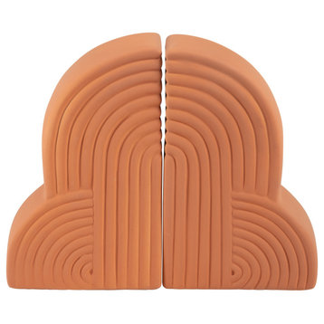 Ceramic Set of 2 13X10" Arches Bookends, Terracotta