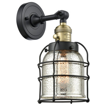 Small Bell Cage 1-Light Sconce, Black Antique Brass, Silver Plated Mercury