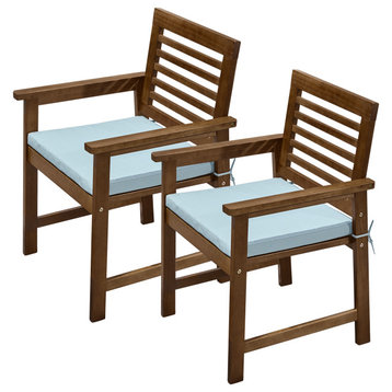 Set of 2 Orsola Brown Slatted Patio Wood Dining Armchair (no cushions included)