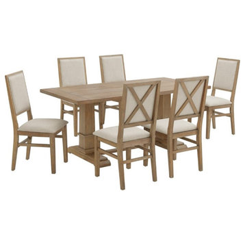 Bowery Hill 7 Piece Modern Farmhouse Dining Set in Rustic Brown