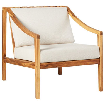 Pemberly Row Modern Solid Wood Outdoor Curved Arm Club Chair - Natural