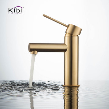 Circular X Brass Single Hole Bathroom Faucet KBF1010, Brush Gold, With Drain