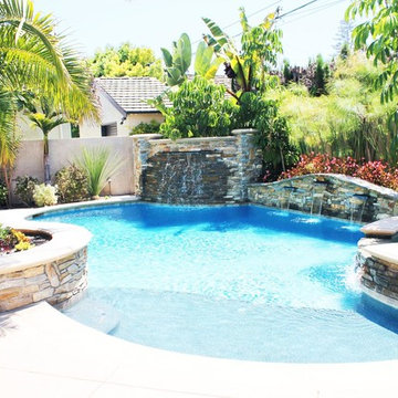 Pool and Spa - Stacked Stone Wall Water Features