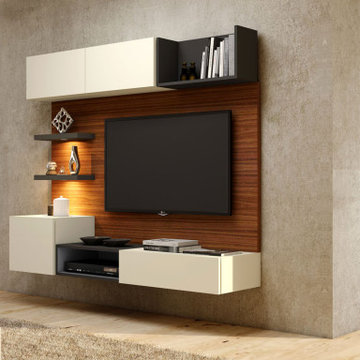 TV unit Storage Drawer Flap ups Alpine White Open supplied by Inspired Elements