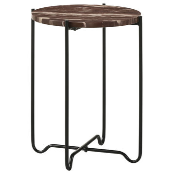 Latifa Round Accent Table With Marble Top Red and Black