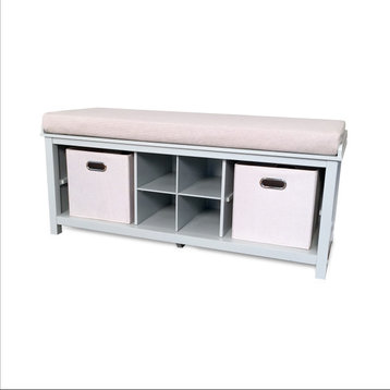 Solid Wood Entry Bench with 2 Bins and 1 Shoe Divider, Grey