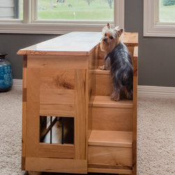 Small Double Kennel Bench with Drawers and Steps - Dog Kennels And Crates