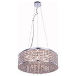 Elegant Furniture & Lighting - Amelie 8-Light Chrome Pendant - Like a brilliant shining star, the Amelie collection of hanging fixtures emits dazzling light from a bejeweled circular band, accented with gleaming strands of royal-cut crystals pouring through the open center. This chrome-finished ring surrounds four to 10 lights (not included) that highlight the intricate pattern of miniature circles that embellish the sides and bottom of the frame. In natural light, or with electricity, this sparkling hanging light would become a stunning showpiece for your space.