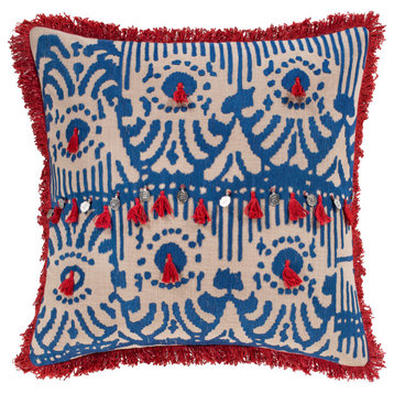 Walai Pillow, Bright Red/Dark Blue, 18"x18", Down Insert