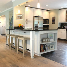 Wood floor and slate kitchen