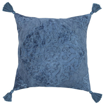 Deep Blue Traditional Textured Medallion Throw Pillow, 20" X 20"