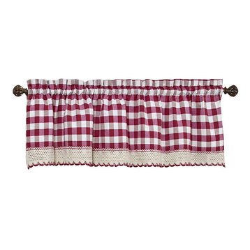 Buffalo Check Window Curtain Valance, 58"x14", Burgundy