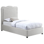 Meridian Furniture - Felix Linen Upholstered Bed, Cream, Twin - Catch some Z's in style when you're tucked into this Felix linen textured fabric bed. Rich cream linen textured fabric covers nearly every square inch of this fabulous bed, which features a curved headboard that's slightly padded to give you the ideal cozy spot for catching up on your bedtime reading. Espresso legs contrast nicely with the neutral fabric upholstery, adding to the overall sophisticated look of this handsome bed.