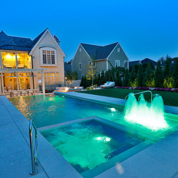 Hinsdale, IL Rectilinear Pool with Hot Tub Inside and Infinity Edge