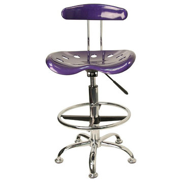 Flash Furniture Vibrant Violet And Chrome Drafting Stool With Tractor Seat