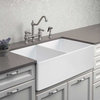 Platus Fireclay Apron Front Or Undermount Double Bowl 33" Kitchen Sink, White
