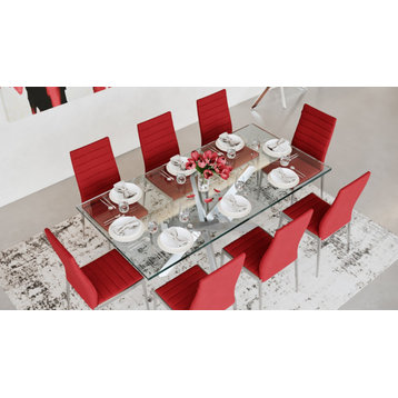 Modern Cortez 79" Dining Table Clear Glass Polished Stainless Steel Base