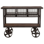 World Interiors - Paxton 48-Inch Reclaimed Teak Utility Cart with Gray Zinc Wheels - Reclaimed teak wood and a mixture of hand-forged and cast iron fuse together to create an eclectic assortment of accent pieces in the Paxton collection. Crafted exclusively from reclaimed materials, each piece in this collection is visually stunning and is sure to make a lasting impact in your home while simultaneously preserving valuable natural resources. The utility carts of the Paxton collection are unique pieces of furniture that can offer a variety of uses for your home. This utility cart's frame is recycled iron in gray zinc finish, along with the four operable wheels affixed to the base that afford ease of transportability. With three chickenwire style drawers, you can use this cart to house anything from office or kitchen supplies to your favorite knick knacks. The utility cart features a panel design in the reclaimed teak on the top and bottom shelf that is wrapped in a water-based, catalyzed, weathered walnut finish offering durability for daily use. Use this medium-sized utility cart to accent any room in your home with a functional, industrial piece of furniture.