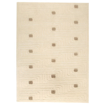Hand Knotted White New Zealand Wool Area Rug, White, 8'3"x11'6"