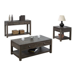 Sunset Trading - Sunset Trading Shades of Gray 3 Piece Living Room Table Set w/Drawers & Shelves - Coffee Table Sets