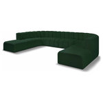Meridian Furniture - Arc Boucle Fabric Upholstered 10-Pc. U-Shaped Modular Sectional, Green - Give your living room or den the perfect blend of style and versatility with this Arc boucle fabric curved modular Sectional. Part of the Arc modular furniture collection, this Sectional comes upholstered in rich green boucle fabric and features deep channel tufting that adds a touch of luxury while enhancing comfort and support. A seamless combination of form and function, this chair can be used with other Arc pieces to create a myriad of configurations in your well-curated room.