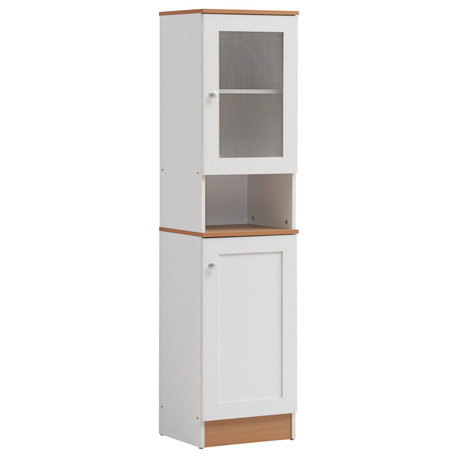 63" Tall Open Shelf Enclosed Storage Kitchen Pantry, White