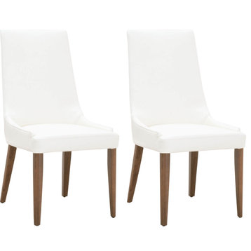 Aurora Dining Chair (Set of 2), Alabaster Leather, Walnut