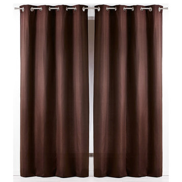 Window Curtain Panel - 100% Cotton, Light-Filtering Privacy Drapes, 95x55 Inches, Chocolate, Set of 2