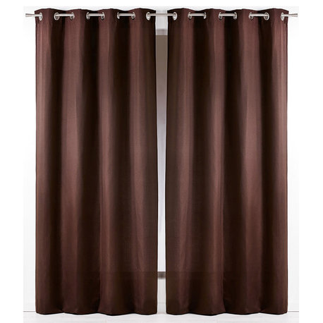 Window Curtain Panel - 100% Cotton, Light-Filtering Privacy Drapes, 95x55 Inches, Chocolate, Set of 2