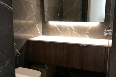 Minimalist powder room photo in New York