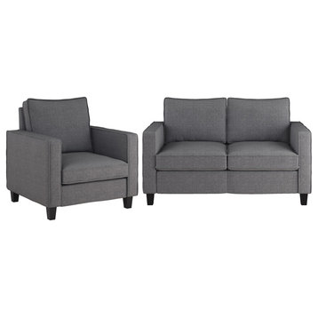 CorLiving Georgia Grey Fabric Loveseat Sofa and Accent Chair Set 2pcs