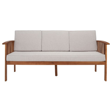 Safavieh Finnick Outdoor Bench Natural Wood/Light Grey Cushion