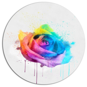 Multicolor Watercolor Rose Flower, Floral Round Metal Wall Art, 11"