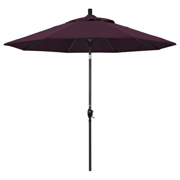 9' Matted Black Push-Button Tilt Crank Aluminum Umbrella, Purple Pacifica