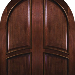 Prehung Exterior Double Door 96 Wood Mahogany 2 Panel Round Top Solid - Front Doors