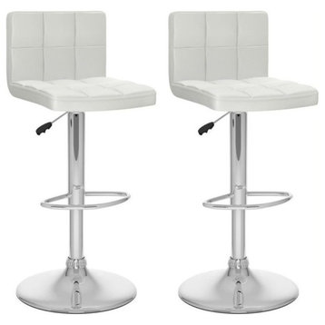 Pemberly Row Low Back Tufted Fabric/Steel Barstool in White (Set of 2)
