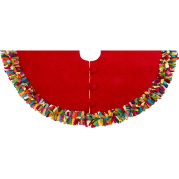 Multicolored Fringe Tree Skirt in Red Hand Felted Wool