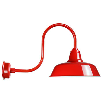 16" Farmhouse LED Barn Light With Antique Arm, Red