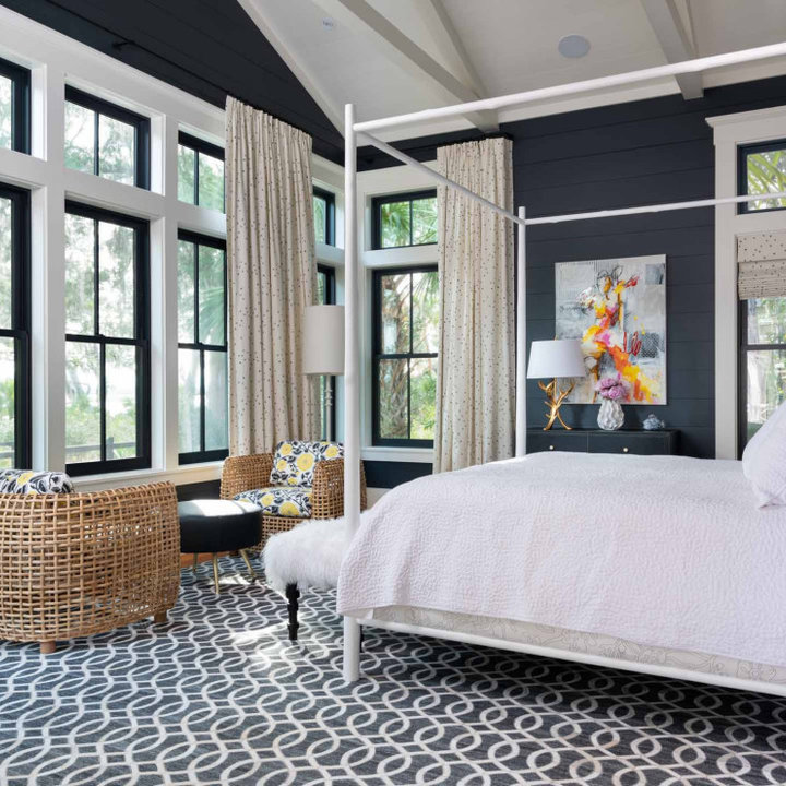 75 Vaulted Ceiling Bedroom with Black Walls Ideas You'll Love - April ...