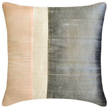 Light Pink & Grey Silk Block Patchwork 16"x16" Pillow Cover - Splendour Pink